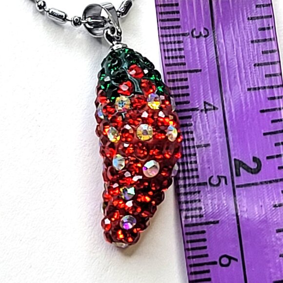 Kids Teens Red Hot Chili Pepper Pendant On18K Silver Necklace - Picture 7 of 10
